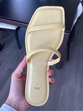 Zara Yellow Strappy Square-Toe Slide Sandals